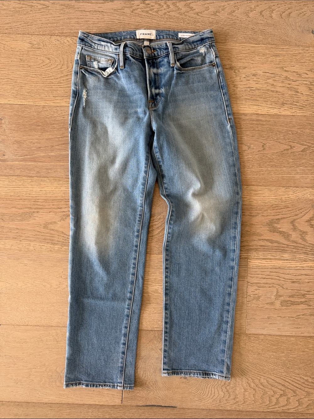 Frame Denim Slim Straight Jeans in Light Blue Wash